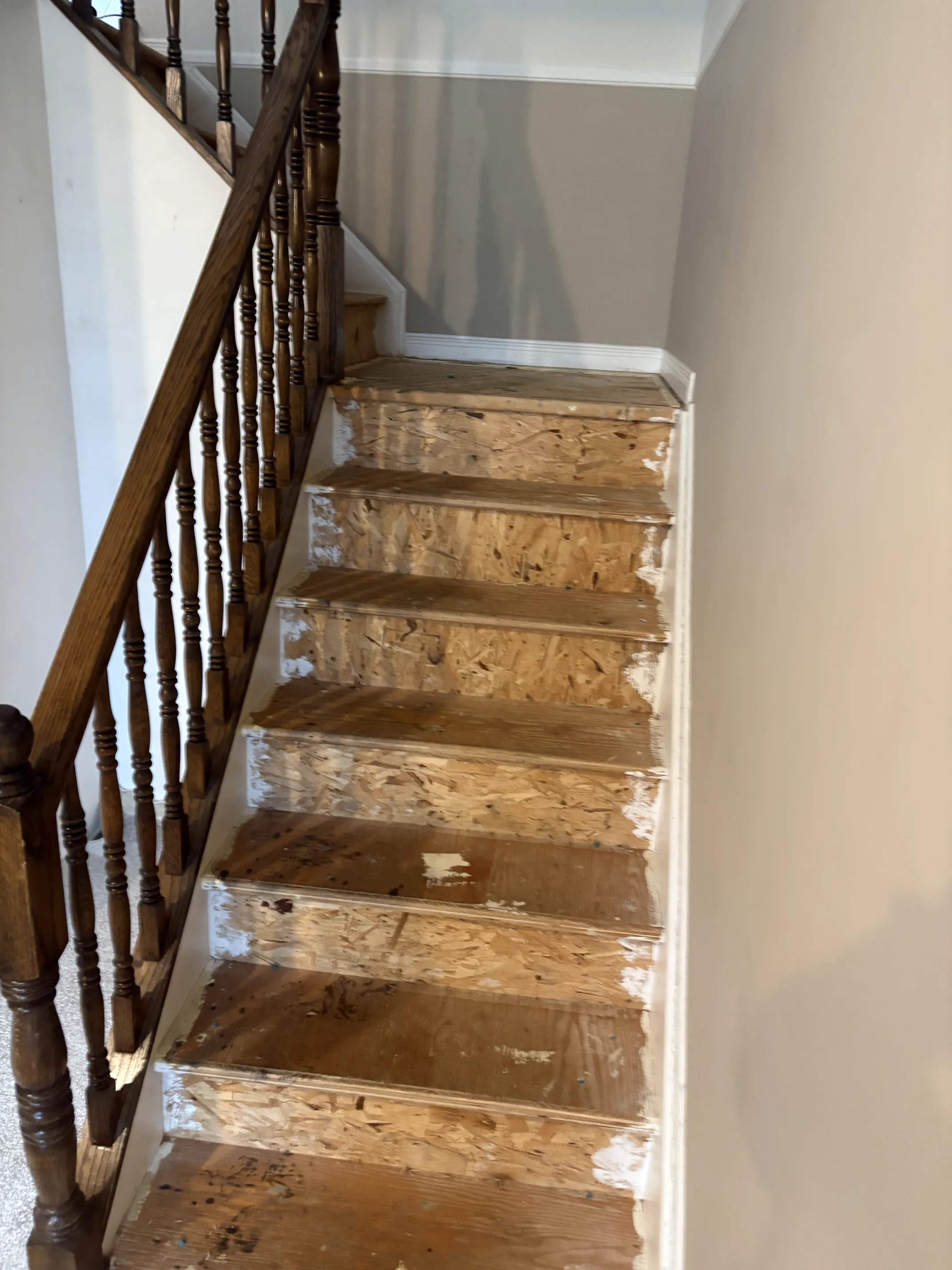 Beaverbrook · Stairs stripped to plywood